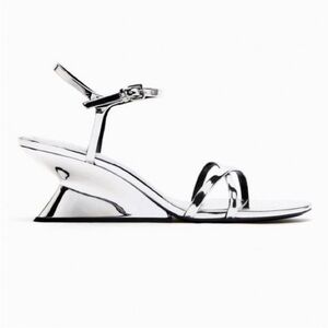 Zara Metallic Silver Strappy Heels